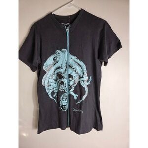 Zippitee Skull Octopus Graphic T-Shirt Zipper Accent Gray‎ Large